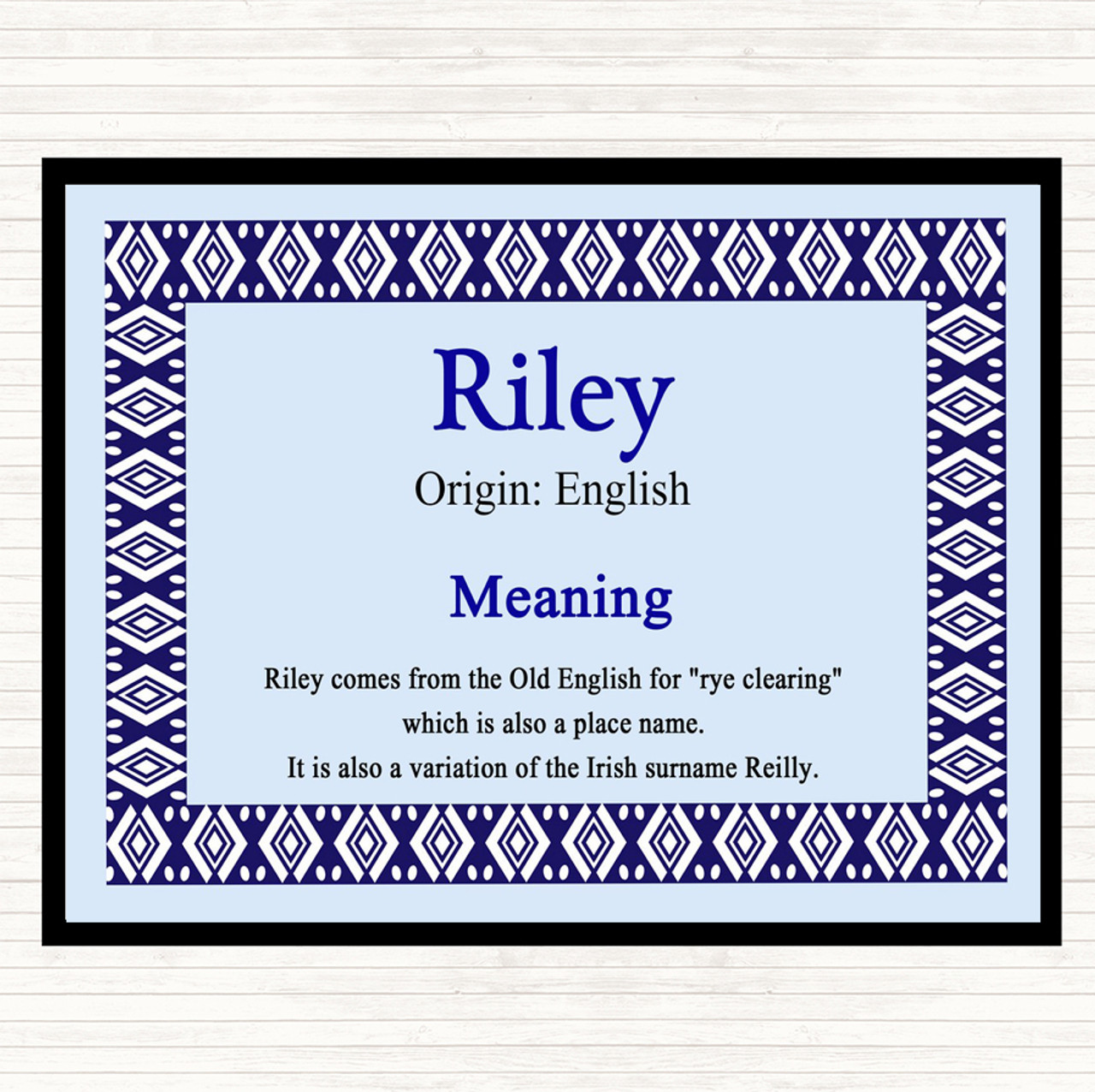 Riley Name Meaning Placemat Blue - Party Animal Print